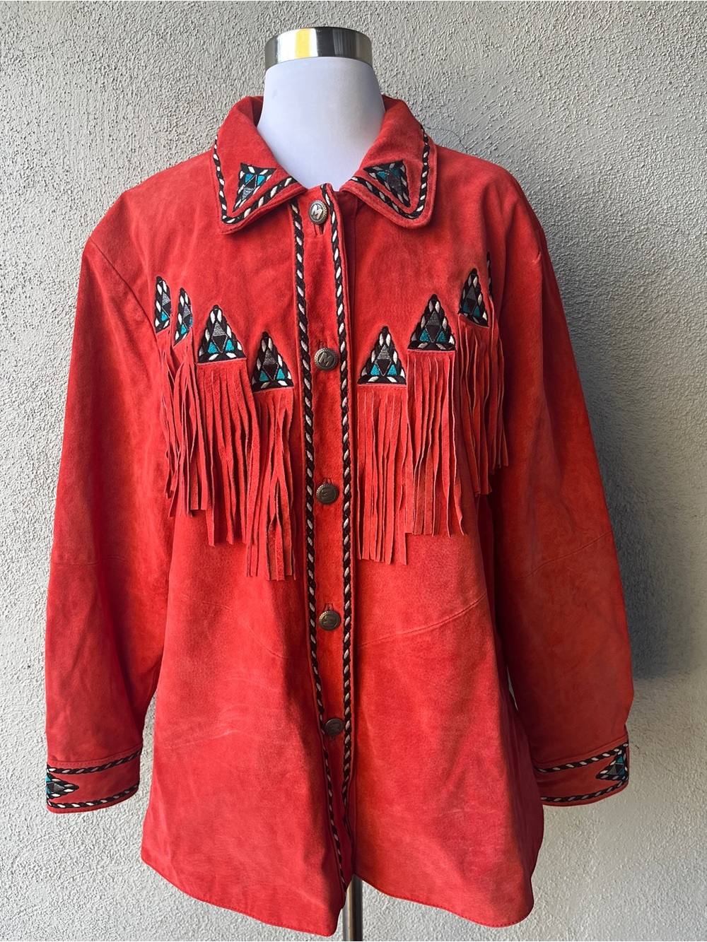 VTG 90s Bob Mackie Wearable Art Orange Suede Fringe Southwestern Jacket XL - Picture 10 of 16